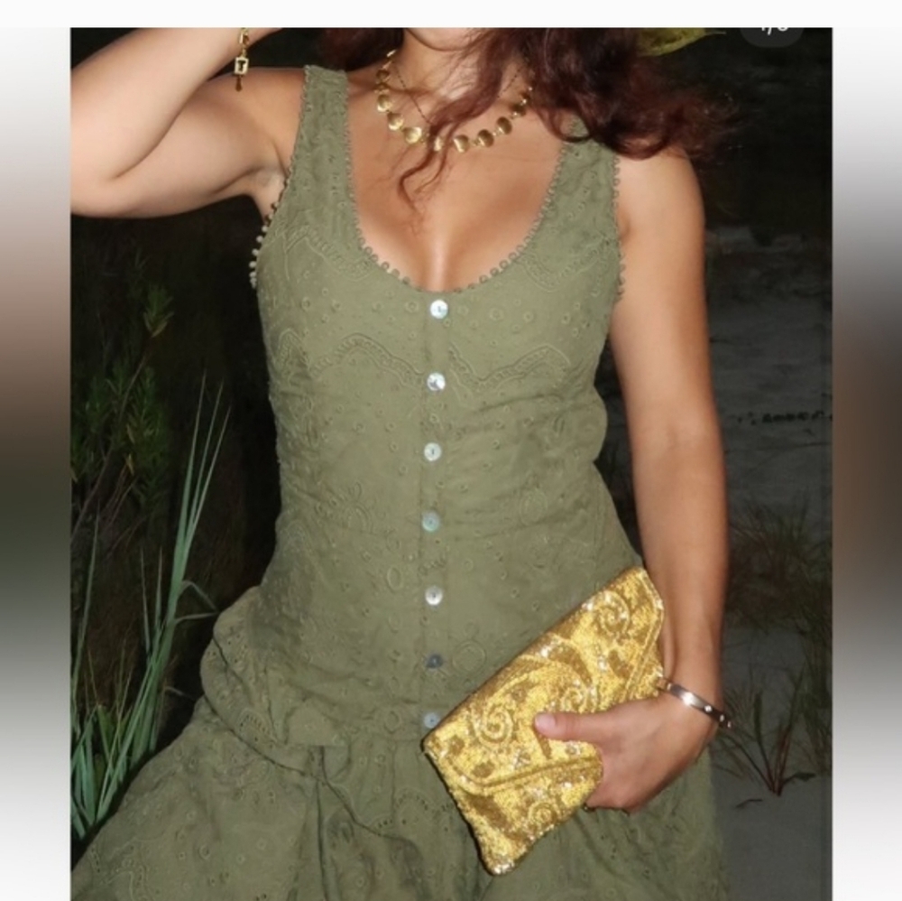 HOUSE OF HARLOW Eyelet Faux Button down dress P2P 17". Length 51"